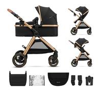 Kinderkraft ESME poussette 2 en 1 jusqu’à 25 kg, nacelle et siège hamac, travel system avec adaptateurs, grandes roues TPE increvables avec suspension, pliage compact, accessoires inclus, Noir