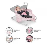 Kinderkraft FELIO 2 Transat - Transat 2 en 1 - Fonction balancelle - Vibration & Musique - Avec arceau de jeu & accessoires - Housse lavable - Rose