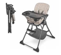 Kinderkraft FOLDEE Kinderhochstuhl klappbar, 6-36 Monate, 5-Punkt-Gurt, verstellbar, Doppeltablett, leicht tragbar, mit Korb, Beige