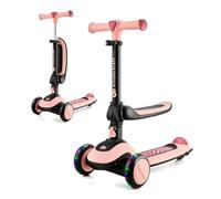 Kinderkraft Halley, Trottinette, Draisienne, Patinette, Scooter, Multifonctionnel, Moderne, Trois Roues, Réglable, LED Roues, Frein, 2 Ans jusqu'à 50 kg, Rose