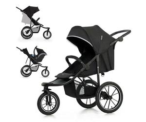 Kinderkraft HELSI 2, Jogger, Poussette Sportive, 3 Grandes Roues, Dès La Naissance Jusqu'à 22 Kg, Réglable, Amortissement, Position Allongée, Panier Spacieux, Gris