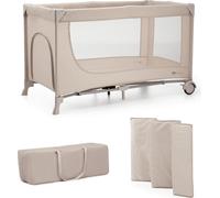 Kinderkraft JOY 2 Lit d'enfant, Lit de voyage pour enfants 2 en 1, Lits d'enfant, Lit d'enfant, Lit de voyage, Design moderne, Dimensions réduites après pliage, Roues, Beige
