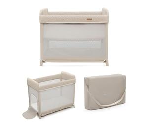 KINDERKRAFT Moon Dream, Lit de Voyage de la Naissance jusqu'à 3 Ans, lit superposé pour bébé, se Plie Rapidement d'une Seule Main, Matelas et Sac de Transport Inclus, Nettoyage Facile, Beige