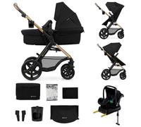 Poussette 4 en 1 Combinée Kinderkraft MOOV2, Inclus Siège auto avec base I-size, Système de voyage, Grandes Roues, Noir