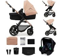 Kinderkraft MOOV 2 Poussette 3 en 1 - Siège convertible - Roues increvables - Inclus MINK PRO i-Size - Jusqu'à 27 kg - Capote UPF50+ - Beige