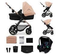 Kinderkraft, MOOV 2, Poussette 3 en 1 Travel System avec nacelle 2-en-1, siège auto i-Size, grandes roues increvables, poussette naissance jusqu’à 22 kg, Beige