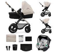 Kinderkraft MOOV2 AIR Poussette 3 en 1, Système de voyage de la naissance à 22 kg, Siège auto Mink PRO I-Size inclus, Capote extensible avec filtre UPF50+, Roues gonflables, Gris