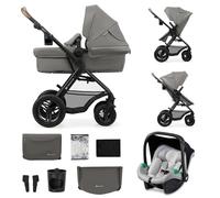 Kinderkraft MOOV2 AIR Poussette 3 en 1, Système de voyage de la naissance à 22 kg, Siège auto Mink PRO I-Size inclus, Capote extensible avec filtre UPF50+, Roues gonflables, Gris Clair