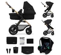 Kinderkraft MOOV2 AIR Poussette 3 en 1, Système de voyage de la naissance à 22 kg, Siège auto Mink PRO I-Size inclus, Capote extensible avec filtre UPF50+, Roues gonflables, Noir