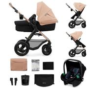 Kinderkraft MOOV2 AIR Poussette 3 en 1, Système de voyage de la naissance à 22 kg, Siège auto Mink PRO I-Size inclus, Capote extensible avec filtre UPF50+, Roues gonflables, Beige