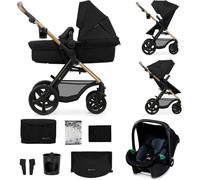 Kinderkraft MOOV2 Set poussette 3 en 1 jusqu'à 26 kg avec siège enfant I-SIZE 40-75 cm, fonction buggy, position couchée réglable, grande capote extensible, roues en mousse Eva, noir