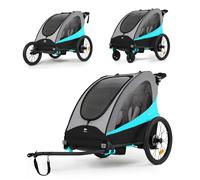 Kinderkraft NAVA 3in1 - Remorque vélo, jogger & buggy jusqu'à 60 kg, pneus gonflables, suspensions, pliable, pour 1-2 enfants, bleu