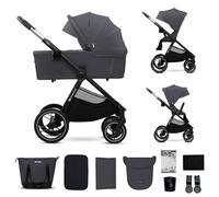 Kinderkraft NEA 2, Poussette de la naissance à 22 kg, Pliage d'une seule main, Position allongée, Grande capote, 4 roues amortissantes, Filtre UPF 50+, Panier jusqu'à 5 kg, Gris Foncé