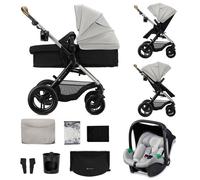Kinderkraft MOOV XL 3 en 1, Poussette jusqu'à 27 kg, Landau, Avec siège I-SIZE 40-75 cm, Pliable, Absorption des chocs, Convertible, Nacelle XL, Avec accessoires, Gris Clair