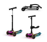 Kinderkraft RAKET UP Trottinette Enfant 2-en-1 avec siège, Roues LED RGB, Pliable, Guidon réglable 65-80 cm, Conduite Fluide, Facile à Transporter, Noir