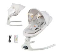 Kinderkraft TULSY Transat électrique, 5 niveaux d'intensité, 12 mélodies préréglées, jouets amovibles, réglable, léger, Bluetooth et USB, harnais 5 points, Beige