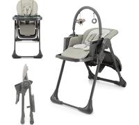 Kinderkraft TUMMIE 2-en-1 chaise d'alimentation - pliable - réglable en hauteur - fonction couchage - 7 niveaux d'adaptation de la hauteur - double plateau - dès la naissance - gris