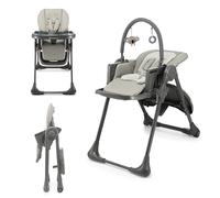 Kinderkraft TUMMIE Chaise Haute 2 en 1, pour Bébé Ergonomique, Confortable, Inclinable, Pliable, avec Hauteur Réglable, Repose-Pieds, Plateau Amovible, pour Tout-Petit, avec jouets, Gris