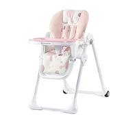 Kinderkraft YUMMY Chaise haute pour bébé, ergonomique, confortable, inclinable, pliable, avec repose-pieds réglable en hauteur, double plateau amovible pour les tout-petits de 6 mois à 3 ans, Rose