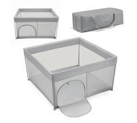 Kinderkraft ZIKI Parc bébé, Jusqu'à 4 ans, Pliage rapide, Sac de transport inclus, Cadre en acier robuste, Maille respirante sur les côtés, Gris