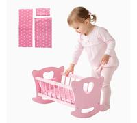 Kinderplay Berceau de poupée en Bois avec Parure de lit - Lit à Bascule pour poupées jusqu'à 49,5 cm - Jouet en Bois Durable pour Filles à partir de 3 Ans - Lit de poupée avec Matelas, Coussin et