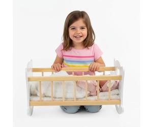 Kinderplay Berceau de poupée en Bois avec Parure de lit - Lit à Bascule pour poupées jusqu'à 49,5 cm - Jouet en Bois pour Filles à partir de 3 Ans - Berceau Durable pour Jeux de rôle et Cadeau pour