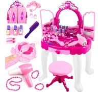 Kinderplay Coiffeuse Enfant, Table de Maquillage - Fonction de Lumièreavec Tabouret, lumière et Son, Dimensions Coiffeuse Enfant Fille 50 x 32 x 72 cm, KP8846