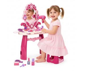 Kinderplay Coiffeuse pour Enfant avec lumière et Son, Jouet pour Filles à partir de 3 Ans, kit de Maquillage pour Enfants avec Miroir et 32 Accessoires, Fairy Glow Dresser