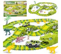 Kinderplay Dino Circuit de Course - 360 cm - 240 pièces - Kit de Jeu Dinosaure avec ponts, Tunnels et Voiture - Cadeau pour Enfants à partir de 3 Ans