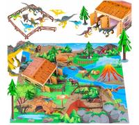 Kinderplay Ensemble de jouets dinosaures - 72 pièces avec tapis de jeu antidérapant 79 x 70 cm - Jeu de rôle pour enfants à partir de 3 ans - Figurines en plastique robuste
