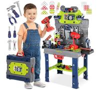 Kinderplay Établi pour Enfants 132 pièces avec kit d'outils et perceuse, Atelier pour Enfants à partir de 3 Ans, Mallette 2 en 1, Banc à Outils, Jouet pour garçons et Filles
