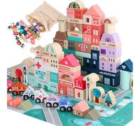Kinderplay Green Series 115 Elements Jeux de Construction 2 Ans | Cubes en Bois pour Jouer - Bloc de Construction Bois | Jeu Route | Ville | Jeu de Construction | Jeux Construction, KP8464