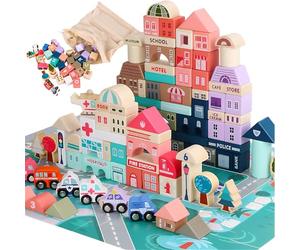 Kinderplay Green Series 115 Elements Jeux de Construction 2 Ans | Cubes en Bois pour Jouer - Bloc de Construction Bois | Jeu Route | Ville | Jeu de Construction | Jeux Construction, KP8464