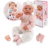 Kinderplay Lili KP4204 Poupée réaliste avec fonction sonore et tétine, tenue rose, vêtements lavables, poupée interactive à partir de 3 ans, CE, modèle KP4204