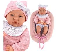 Kinderplay Lili Poupée de 41 cm avec corps souple, effets sonores et tétines, avec nid réversible de 43 cm, biberons et vêtements - Poupée réaliste, jeu de rôle, cadeau pour fille à partir de 3 ans