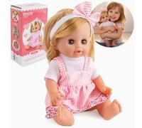 Kinderplay Mimi KP2006 Poupée Sonore Yeux Dormir Cheveux Blonds - Dites Mama/Tata Pleurer - Piles d'essai incluses - Robe avec Bandeau - Poupée réaliste à partir de 3 ans - Idée cadeau