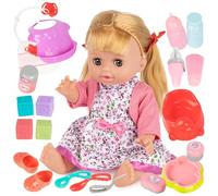 Kinderplay Mimi Poupée bébé 30 cm - Poupée à partir de 3 ans avec accessoires, poupée parlante dit maman papa, yeux fermés, bras et jambes mobiles, cadeau pour fille et garçon