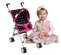 Kinderplay Poussette de poupée en aluminium léger avec ceinture de sécurité et roulettes doubles silencieuses pour poupée jusqu'à 46 cm, hauteur de la poignée 54 cm, à partir de 2 ans