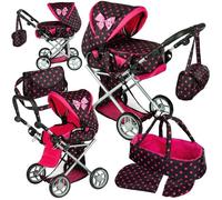 Kinderplay Poussette Poupee, Poussette Jouet - Poussette Landeau Bebe pour Poupée, Gondola, Poignée Ajustable Max. 63cm, avec Prise