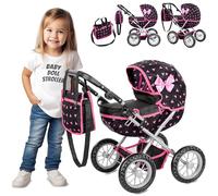 Kinderplay Poussette Poupee, Poussette Jouet - Poussette Landeau Bebe pour Poupée, Gondola, Poignée Hauteur Entre 33 et 63 cm, Ce Landau Est Plus Facile à Pousser pour Les Enfants, KP0262R