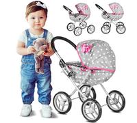 Kinderplay Poussette Poupee, Poussette Jouet - Poussette Landeau Bebe pour Poupée, Gondola, Poignée Hauteur de 54 cm, Ce Landau Est Plus Facile à Pousser pour Les Enfants, KP0260S
