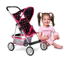 Kinderplay Poussette Poupee, Poussette Jouet - Poussette Landeau Bebe pour Poupée pour Poupon, Poignée 56cm, avec Prise Souple, Construction Légère et Stable, Landau, KP0280R