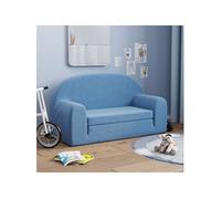 vidaXL Canapé-lit pour enfants 2 places 357026 – peluche douce bleue – dossier et accoudoirs