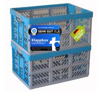 KiNDERWELT 2 x Boîte pliable robuste pour professionnel 45 L jusqu'à 50 kg - Boîte pliante, caisse, panier pour rangement, transport - bleu