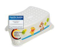 KINDERWELT Blanc de Perle Premium escabeau Disney Winnie l'ourson tabouret stable pour enfants avec fonction antidérapante blanc perle avec grain unique effet pailleté agréable individuel