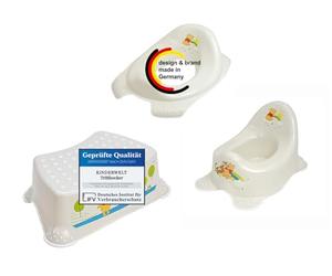 KiNDERWELT Lot de 3 abattant WC Disney Winnie l'ourson blanc nacré, pour bébés et tout-petits, tabouret à un niveau, pot stable, fonction antidérapante, sans BPA
