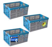 KiNDERWELT Lot de 3 boîtes pliantes professionnelles robustes de 45 l jusqu'à 50 kg - Boîte pliante - Panier de rangement et de transport - Bleu