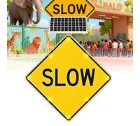 Kindevieft Panneau de signalisation Clignotant à LED solaires « Ralentir », étanche, Facile à Installer, avec Accessoires pour la Gestion du trafic. 24in