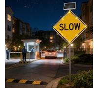 Kindevieft Panneau de signalisation « Ralentir » à LED Solaire, feu Clignotant avec kit d'installation pour la sécurité routière, Usage extérieur 24in