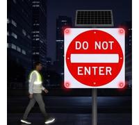 Kindevieft Panneau « Sens Interdit », Panneau d'avertissement réfléchissant à LED 24in（60cm）